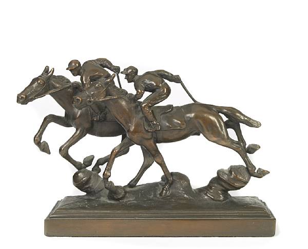 Appraisal: A patinated bronze equestrian group cast after a model by