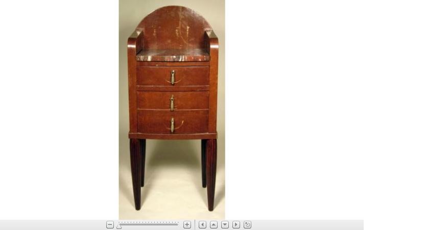 Appraisal: French walnut and marble side chest The domed crest over