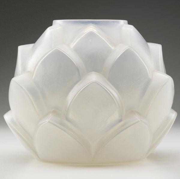 Appraisal: LALIQUE Armorique vase of incased opalescent glass M p no