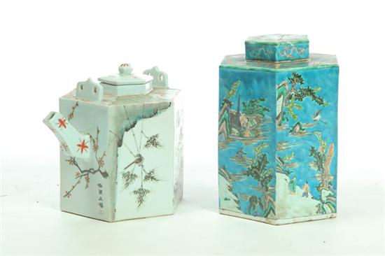 Appraisal: HEXAGONAL TEAPOT AND TEA CADDY China late th- th century