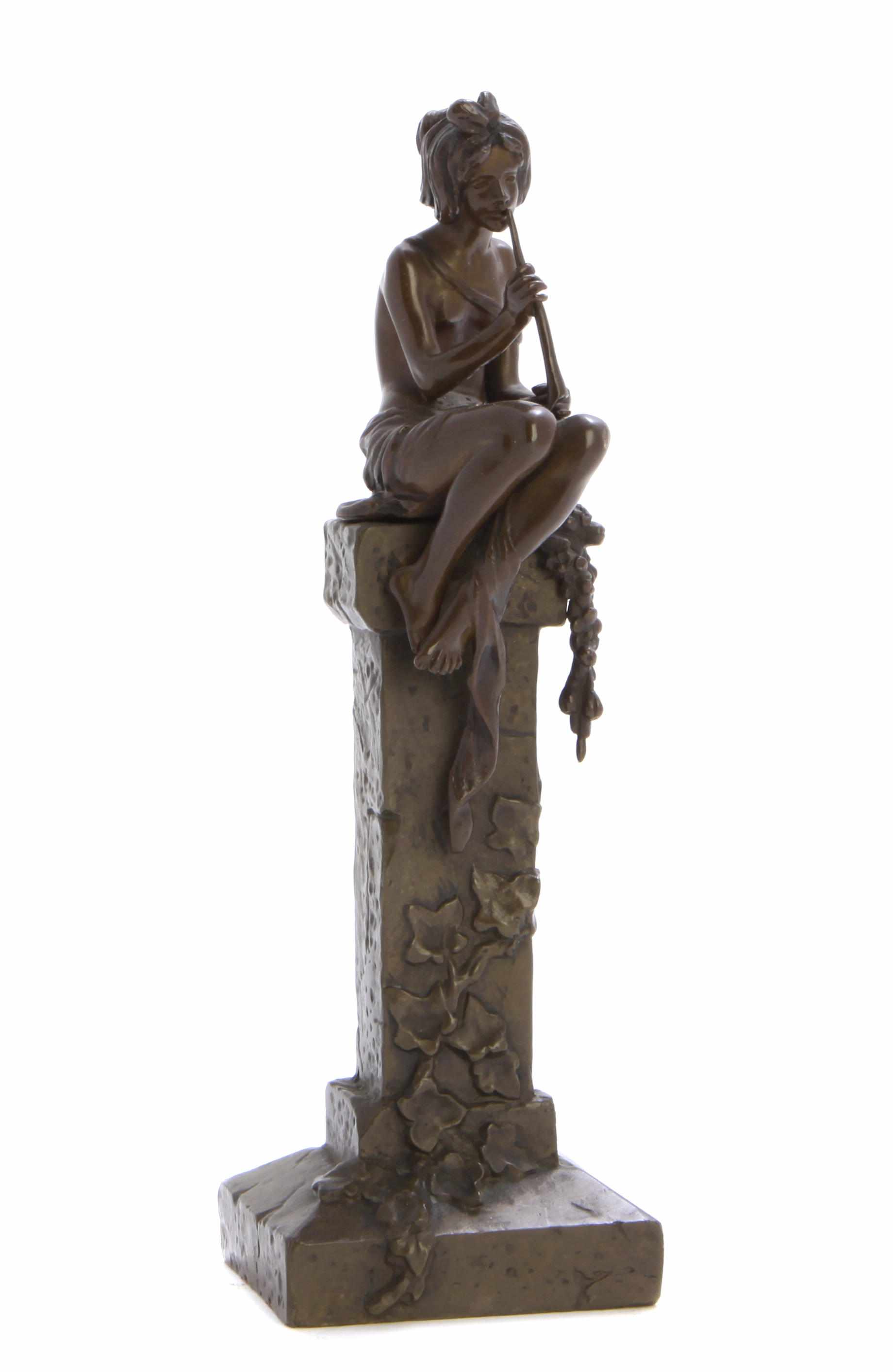 Appraisal: A French patinated bronze figure of a nymph seated on