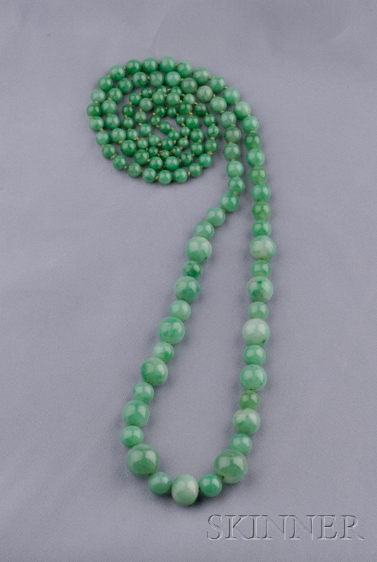 Appraisal: Jadeite Bead Necklace composed of approx beads graduating in size