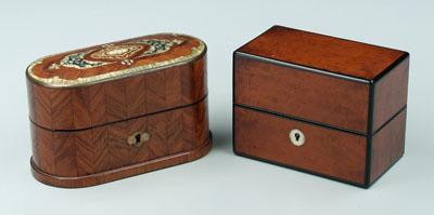 Appraisal: Two wooden perfume cases one satinwood with ebonized borders mother-of-pearl