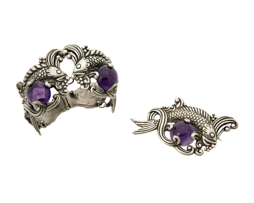 Appraisal: A set of Los Castillo silver and amethyst jewelry Circa