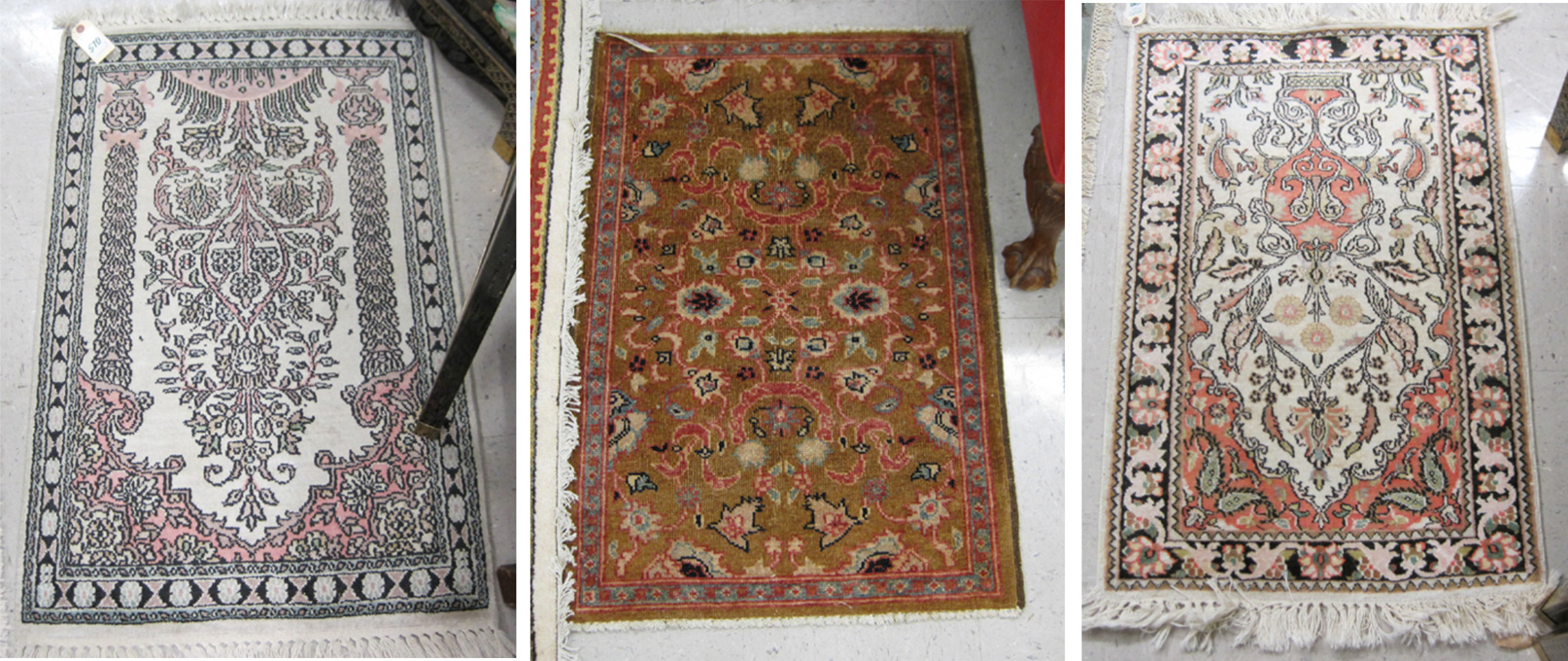 Appraisal: THREE HAND KNOTTED ORIENTAL MATS ' x ' prayer mat