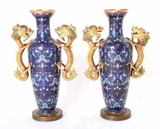 Appraisal: Very fine pair Chinese cloisonne vases late th century scroll-and-leaf