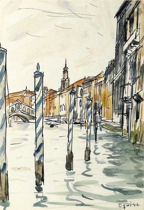 Appraisal: OGUISS TAKANORI Ibori - Paris View of Venice India ink