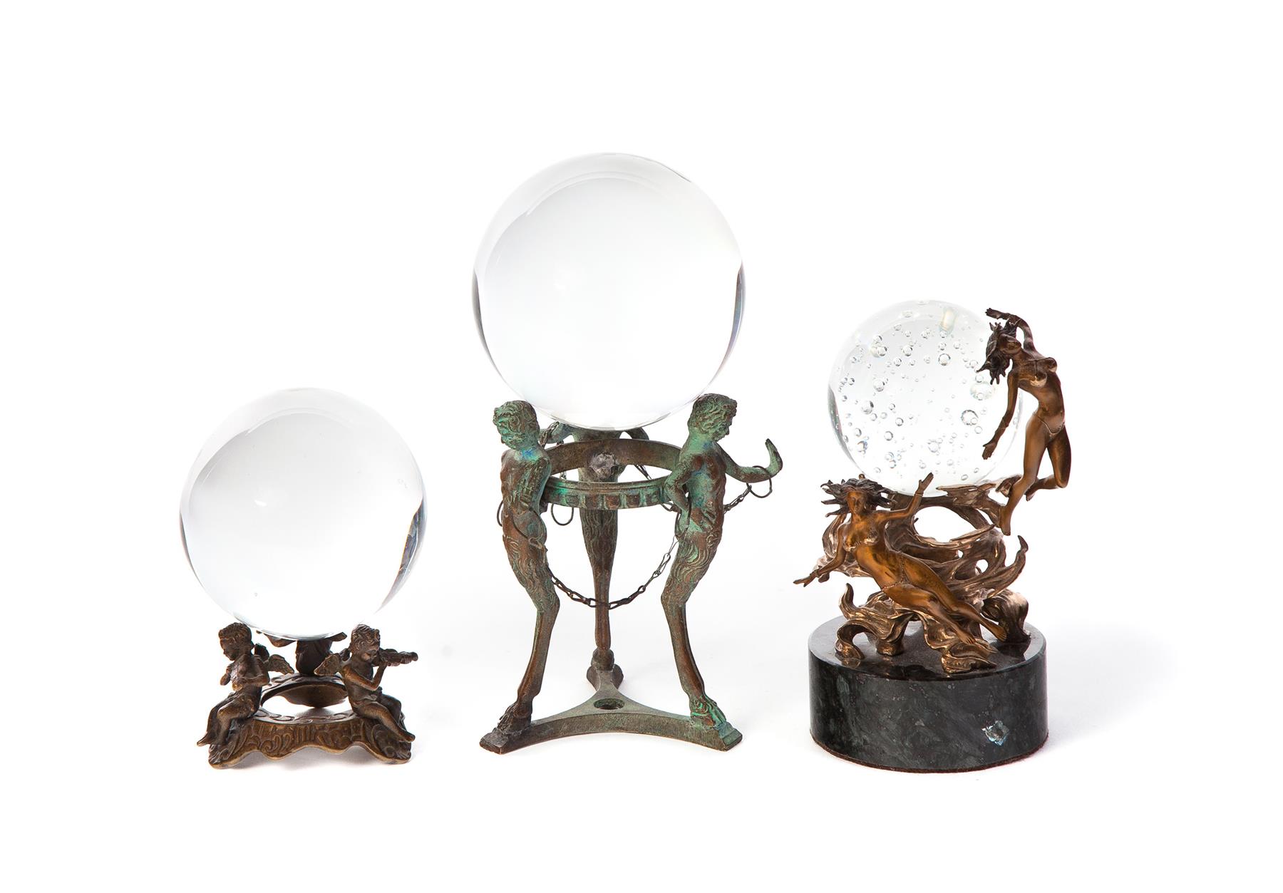 Appraisal: THREE CRYSTAL BALLS ON BASES European and American th century