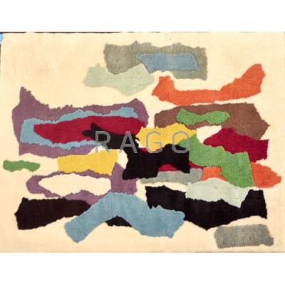 Appraisal: ROBERT GOODNOUGH Abstract rug with sculpted wool pile s Embroidered