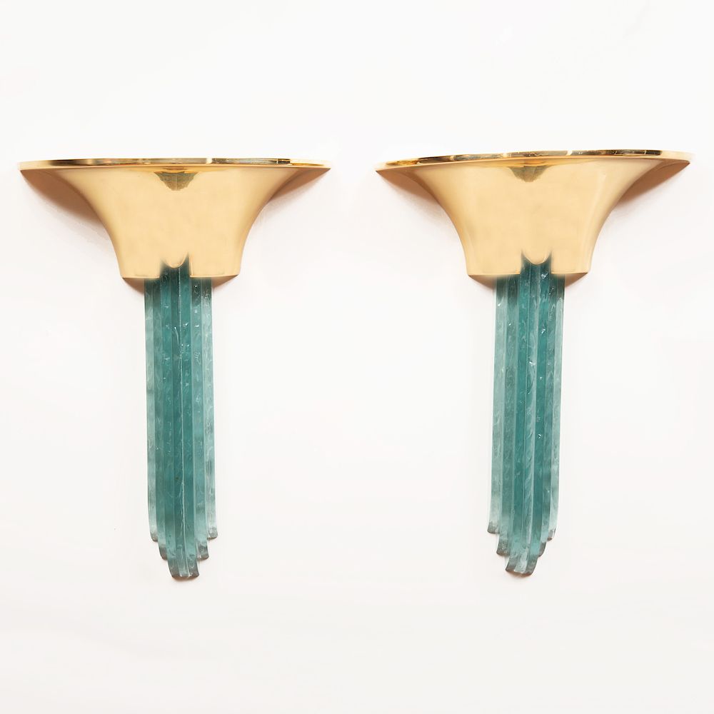 Appraisal: Group of Three Karl Springer Brass and Glass 'Purcell' Sconces