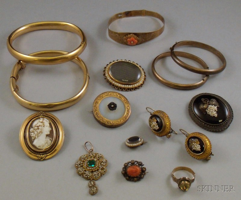 Appraisal: Small Group of Victorian Jewelry including two hinged gold-filled bangles