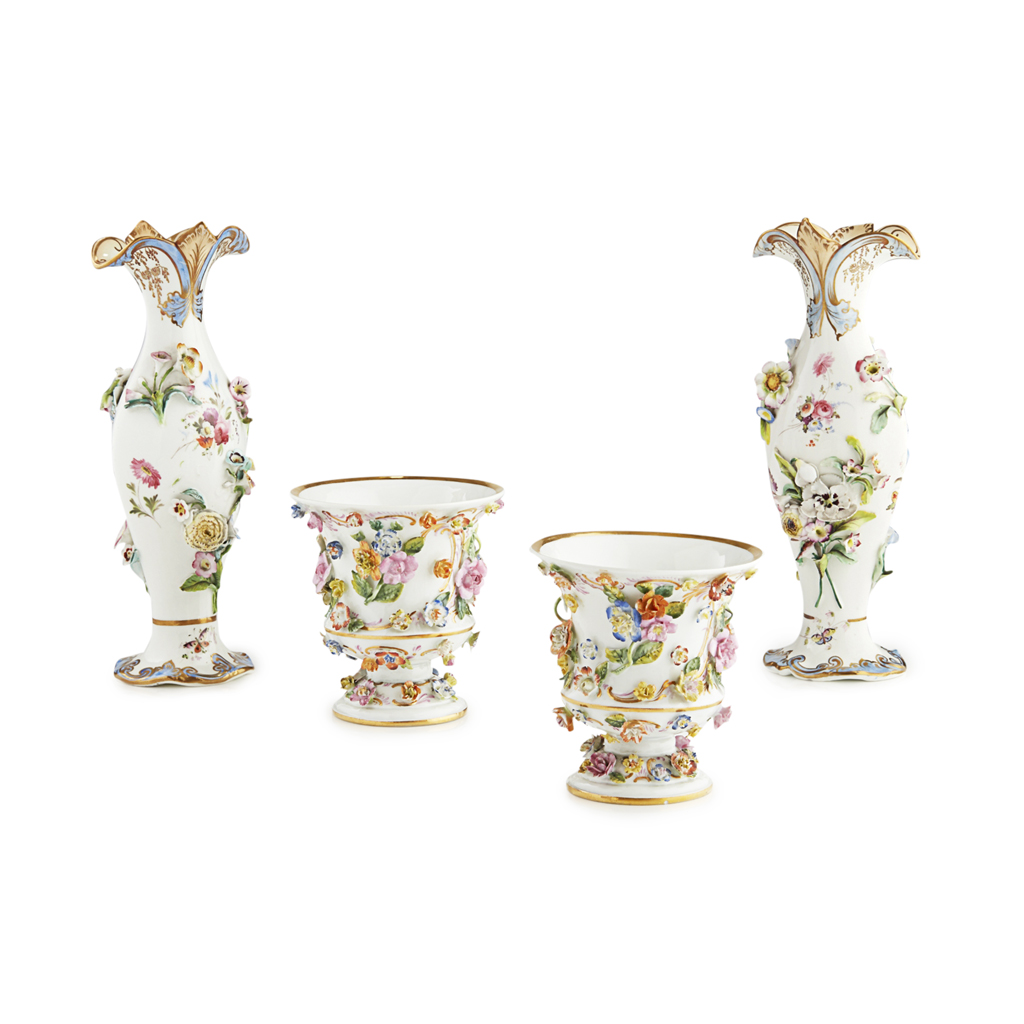 Appraisal: PAIR OF MEISSEN 'COALBROOKDALE' PORCELAIN VASES each of campana form