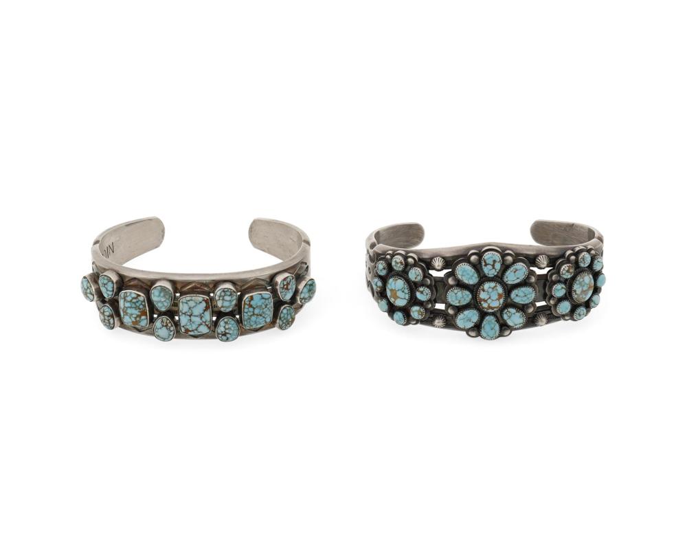 Appraisal: Two Michael silver and Number turquoise cuff bracelets Second-Half th