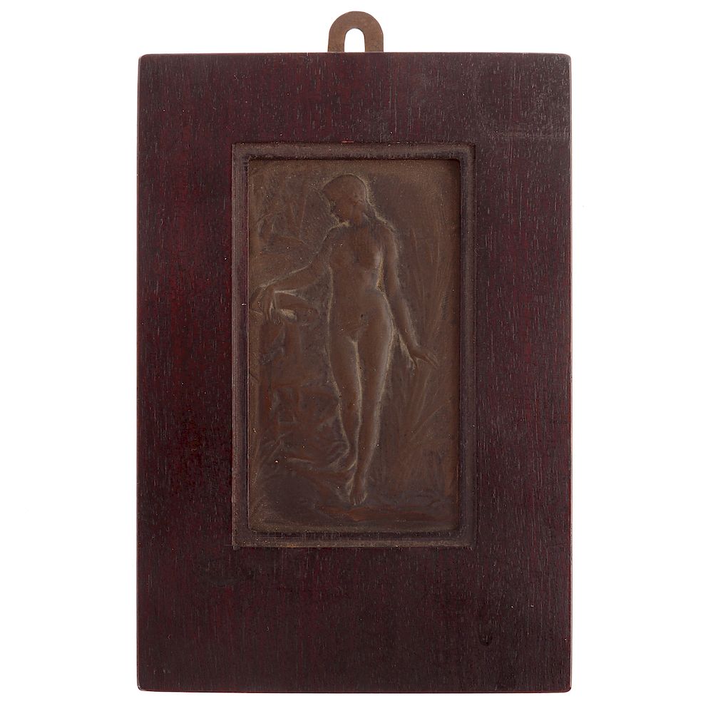 Appraisal: Spring and Youth Angling by Georges-Henri Prud'Homme bronze plaque showing