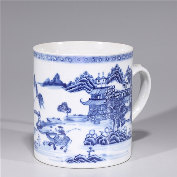 Appraisal: Large Chinese export style blue white porcelain mug overall good