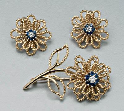 Appraisal: Diamond and sapphire jewelry suite three pieces kt yellow gold