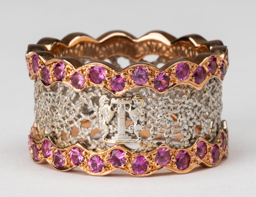 Appraisal: KARAT ROSE GOLD RUBY RINGThe mm wide band-style ring with