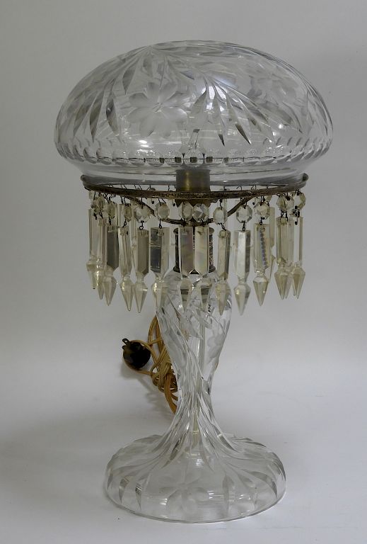 Appraisal: Antique American Cut Glass Prism Floral Lamp United States th