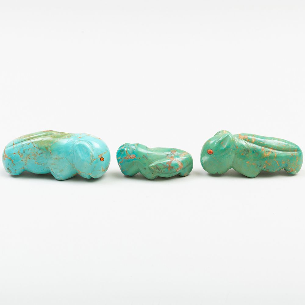 Appraisal: Two Zuni Turquoise and Coral Wolf Fetishes and a Zuni