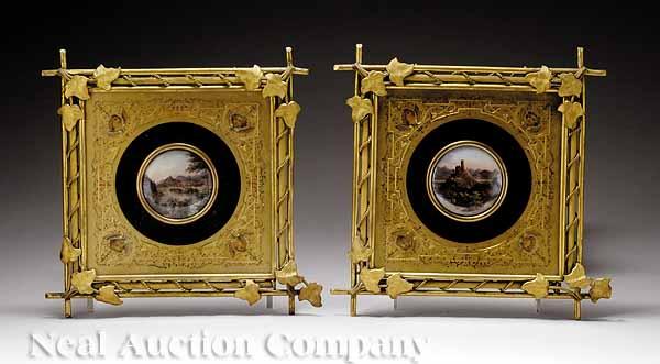 Appraisal: A Pair of Continental Polychromed Porcelain Plaques c with landscape