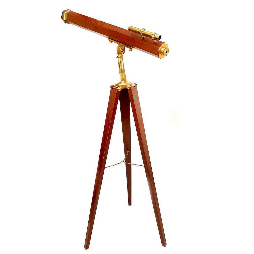 Appraisal: Modern Telescope on Stand Modern Wood and Brass Telescope on