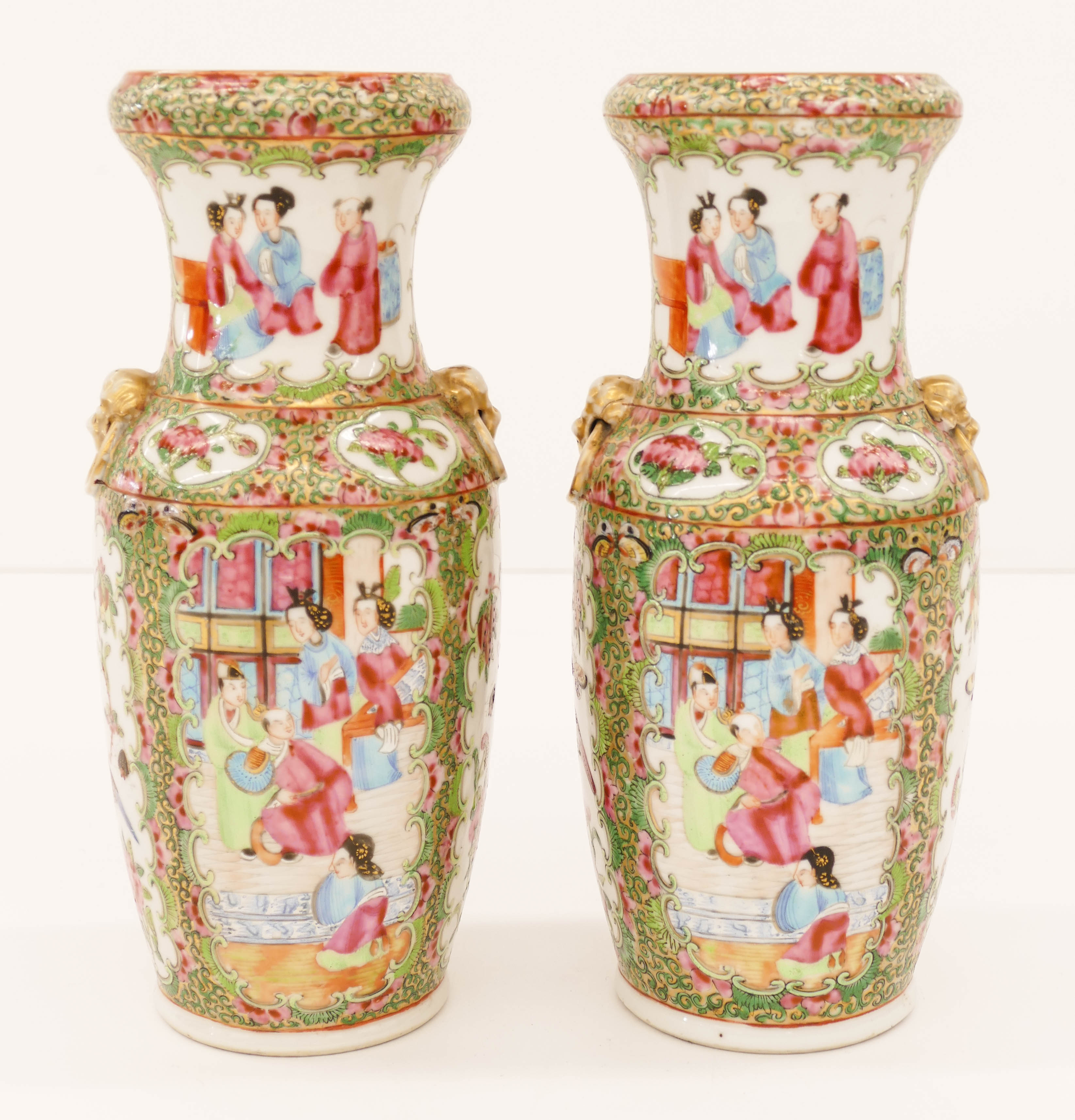 Appraisal: Pair Chinese Qing Rose Canton Vases '' Unusual forms with