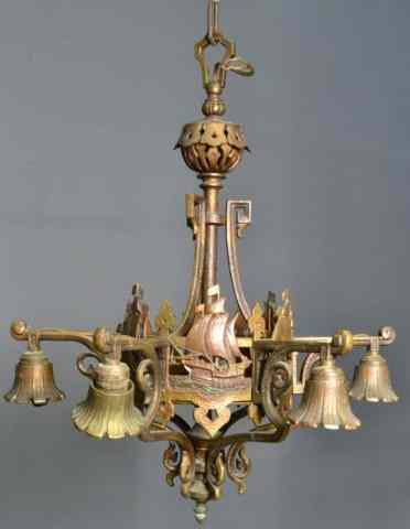 Appraisal: A FINE BRONZE ART DECO CHANDELIERManufactured by Lincoln lighting co