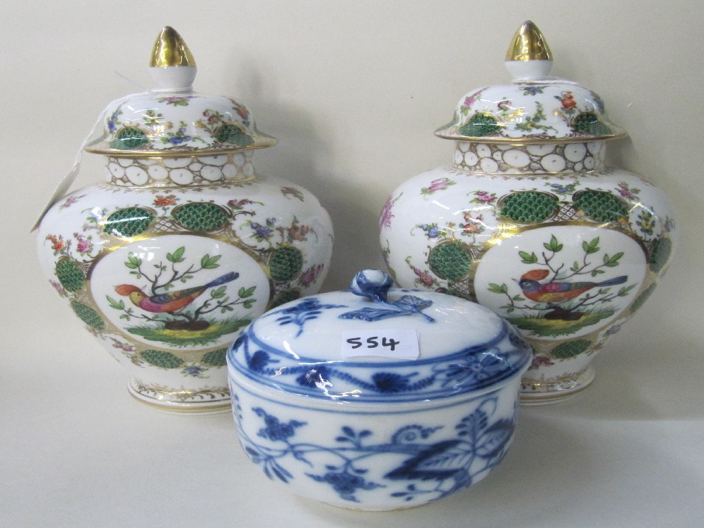 Appraisal: Pair of Dresden urns and covers and a Meissen pot