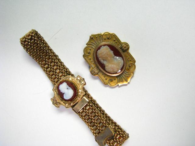 Appraisal: Antique carved cameo slide bracelet and complimenting antique brooch-pendant with