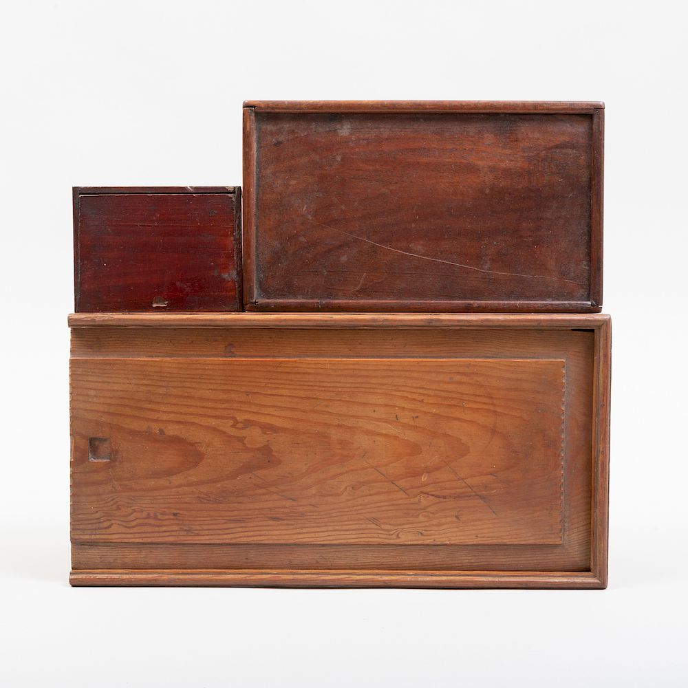 Appraisal: Group of Four Wood Boxes Comprising A pine box with