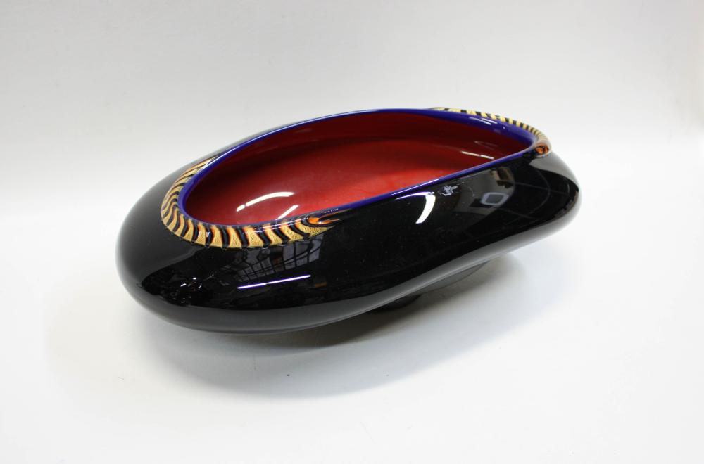 Appraisal: DAVID GARCIA ART GLASS FOOTED BOWL oblong form having cased