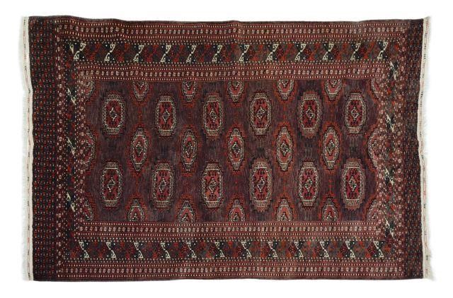 Appraisal: Russian hand-tied Turkoman rug would likely benefit from a professional