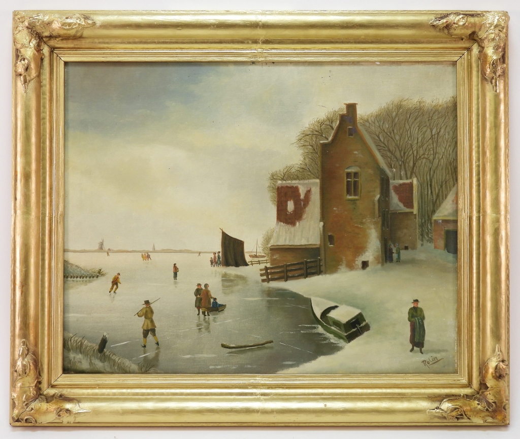 Appraisal: DUTCH WINTER WONDERLAND ICESKATING POND PAINTING Netherlands th CenturyDepicts a