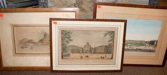 Appraisal: Two hand colored engravings depicting European town scenes and a