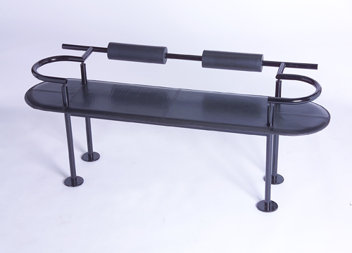 Appraisal: ETTORE SOTTSASS Bench with tubular steel frame hard leather seat