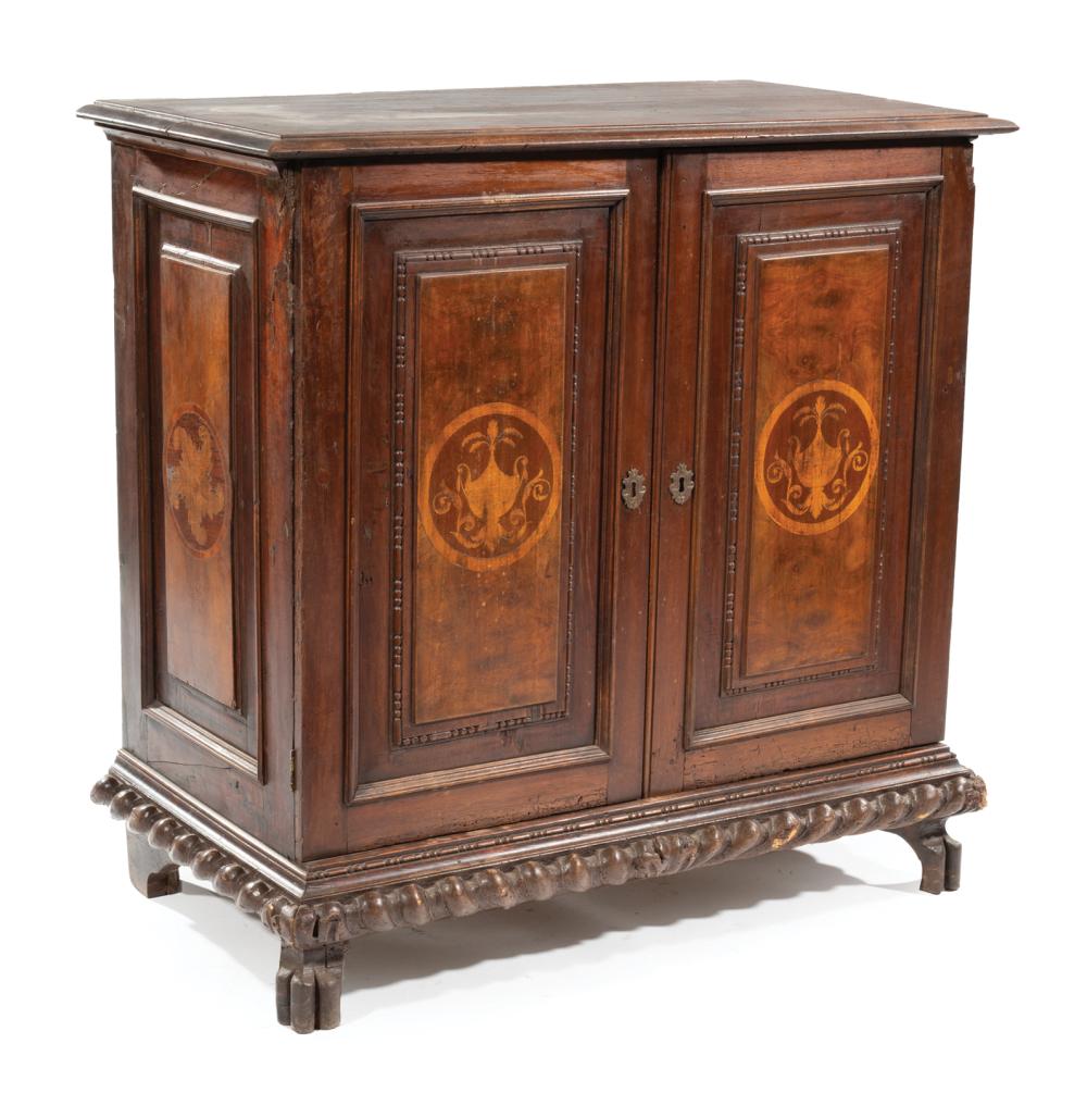 Appraisal: Italian Neoclassical Carved and Inlaid Walnut Cabinet early th c