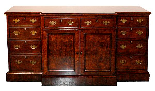 Appraisal: A George III style burl walnut breakfront side cupboard Fitted