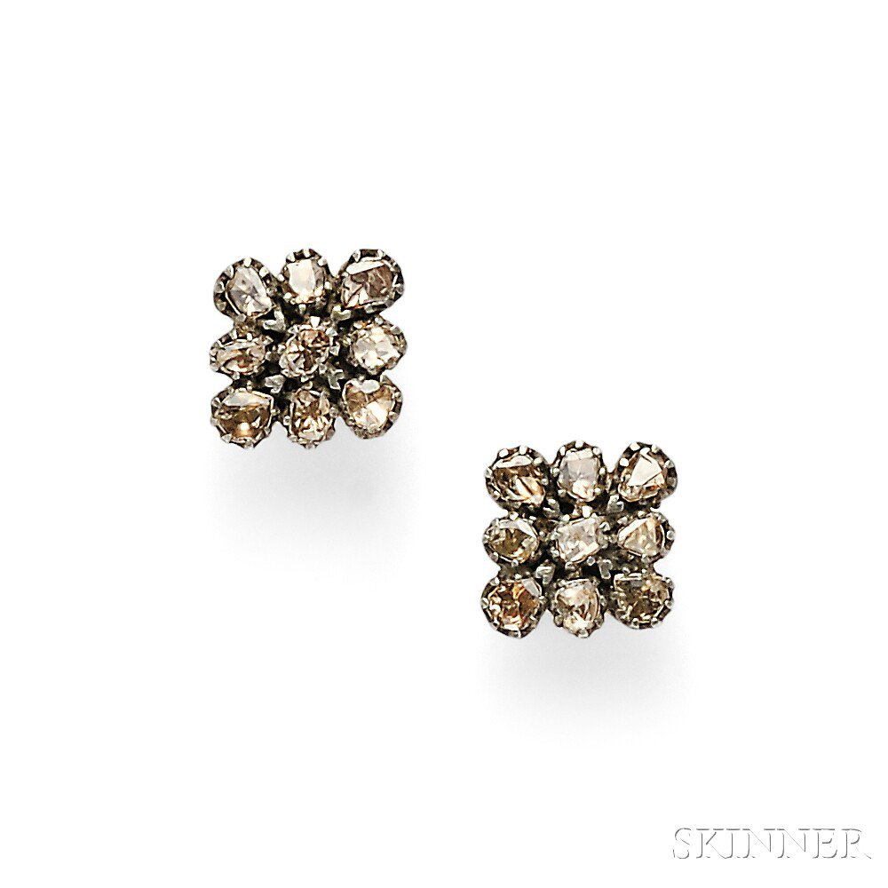 Appraisal: Rose-cut Diamond Earrings each designed as a cluster of bezel-set