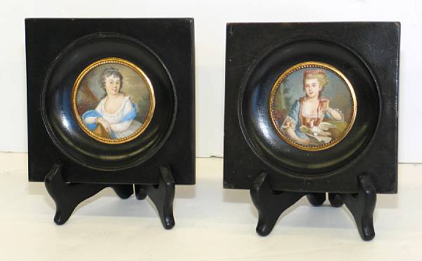 Appraisal: A pair of Continental portrait miniatures of French ladies Marquise