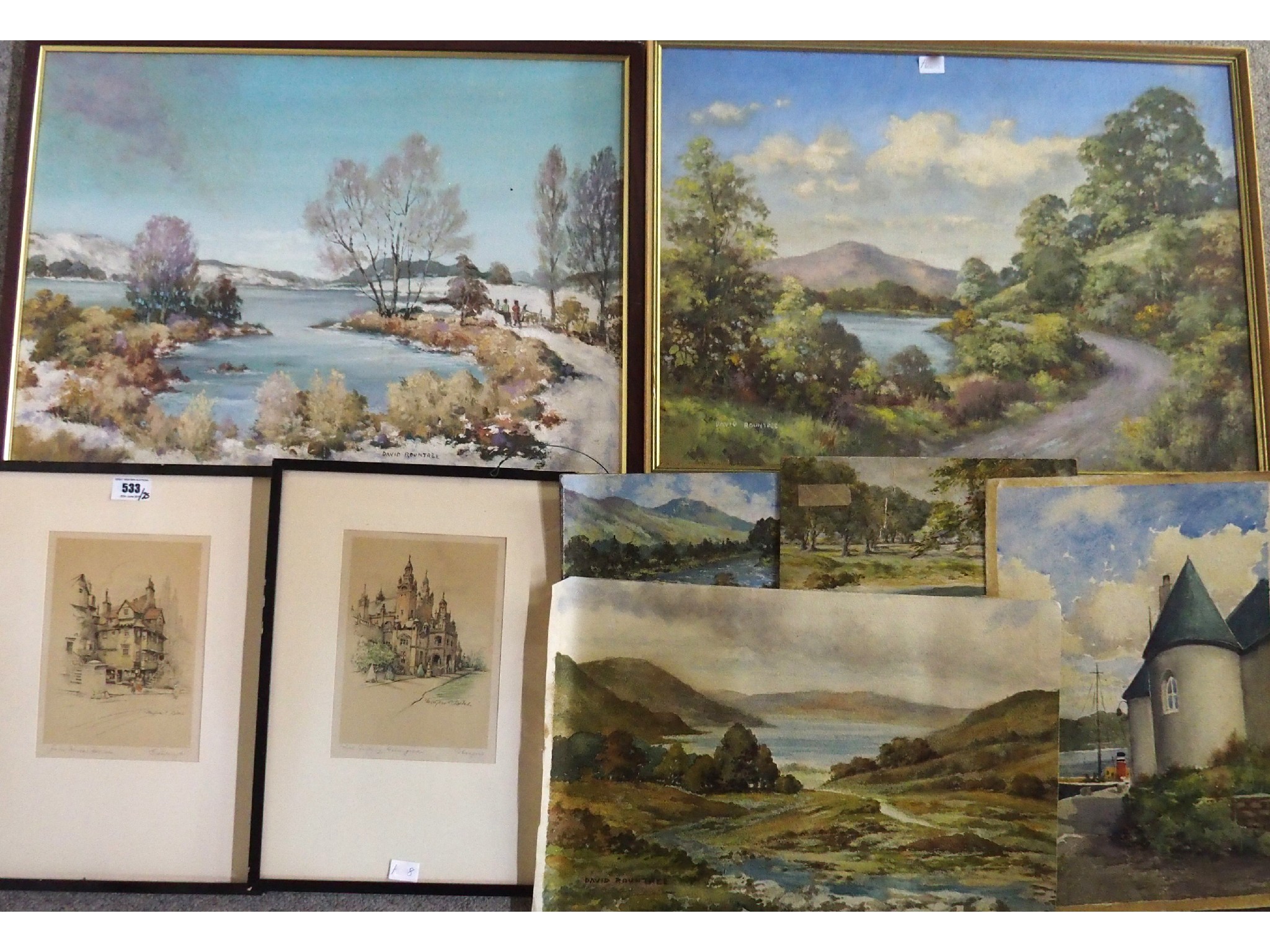 Appraisal: DAVID ROWNTREE Landscapes oils and watercolours various Marjorie C Bates