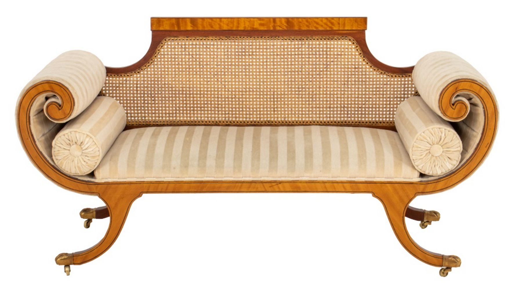 Appraisal: EDWARDIAN STYLE SATINWOOD AND MAHOGANY SOFA Edwardian style satinwood and