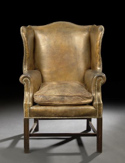 Appraisal: George III Mahogany and Leather-Upholstered Wing Chair first quarter th