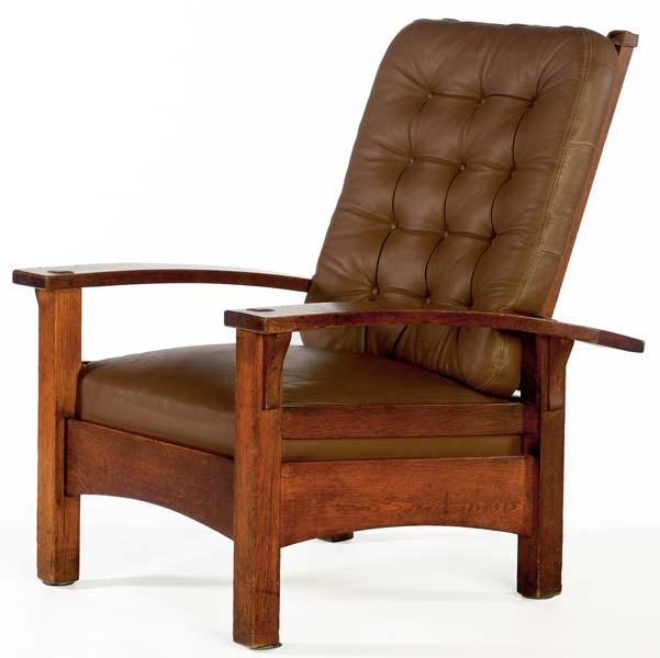 Appraisal: GUSTAV STICKLEY Bow-arm Morris chair no with drop-in spring seat