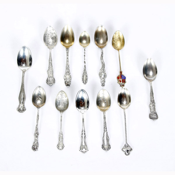 Appraisal: Twelve sterling silver souvenir and other demitasse baby spoons Ozt