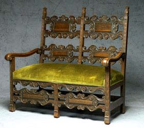 Appraisal: CARVED WOOD BENCH Carved wood bench with scroll arms seat