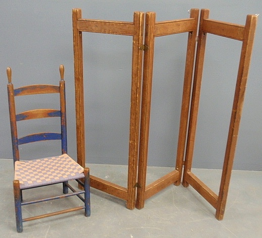 Appraisal: - Blue paint decorated three-slat side chair h x w