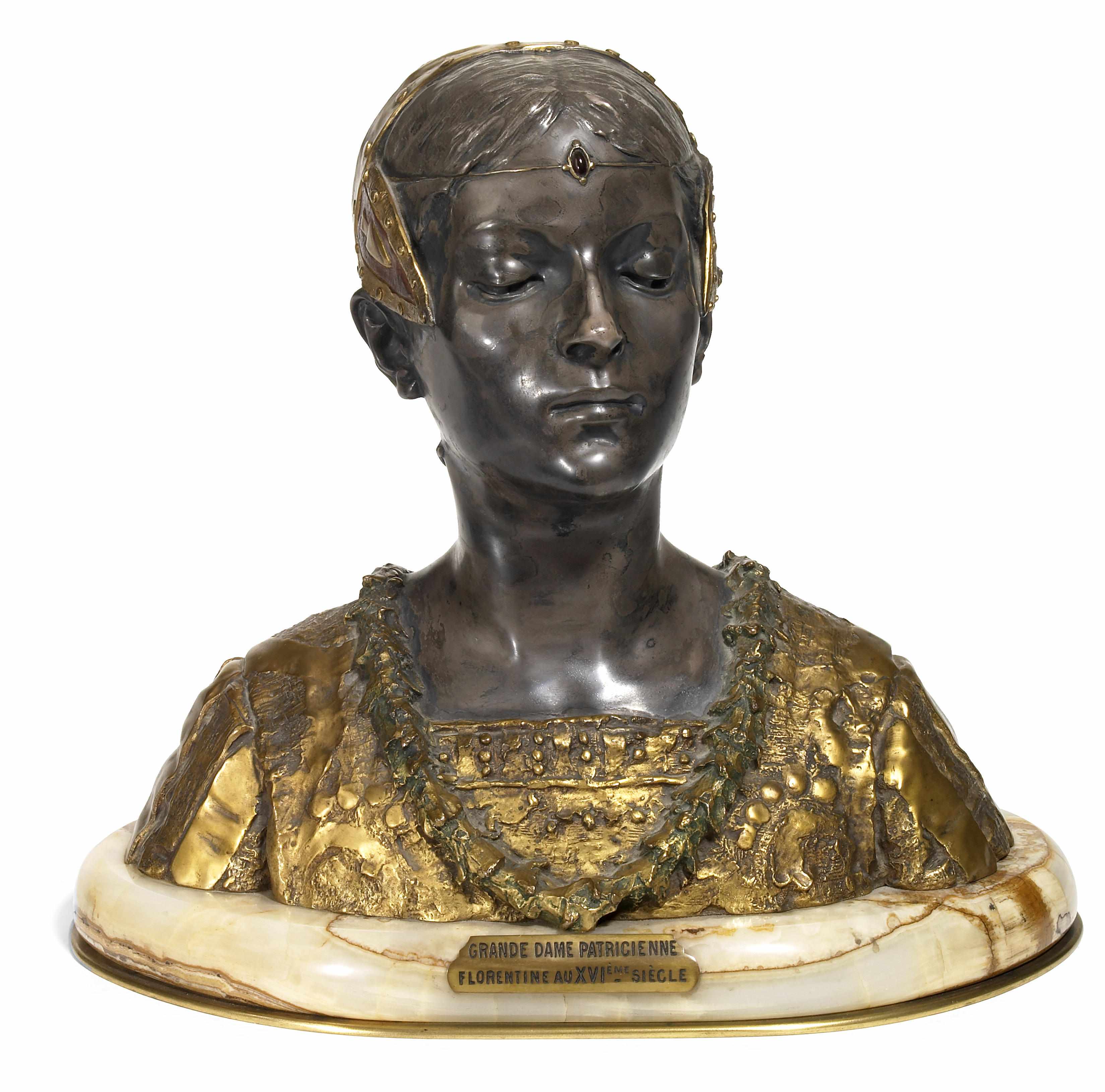 Appraisal: A French silvered and gilt bronze bust Grande Dame Patricienne