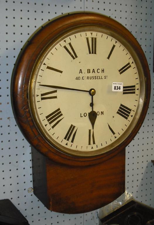 Appraisal: Mahogany single fusee cream drop dial wall clock signed A