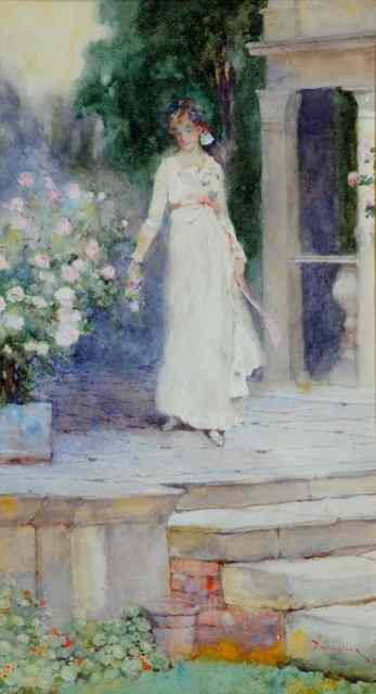 Appraisal: DAVID WOODLOCK - A lady in a white dress sanding