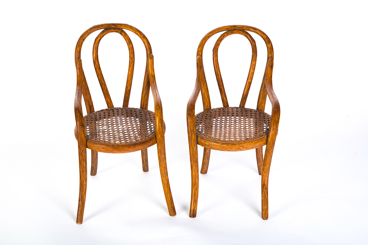 Appraisal: PAIR OF MINIATURE BENTWOOD DOLL CHAIRS American st half- th